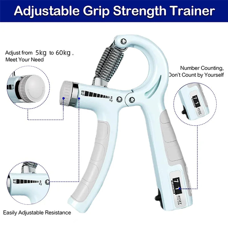Adjustable Hand Grip Strengthener (5-60Kg) - Build Muscle with Counter for Wrist, Forearm & Hand Training